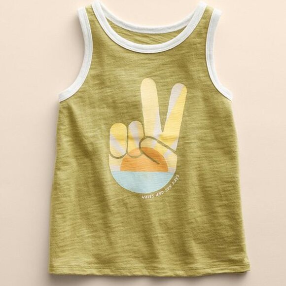 🆕 Little Co by Lauren Conrad Infant Organic Cotton Ringer Tank 6 Mos, PEACE ✌🏻 - Picture 1 of 1